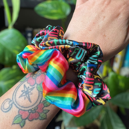 Satin Scrunchies - 2 Pack - Rainbow/F*CK