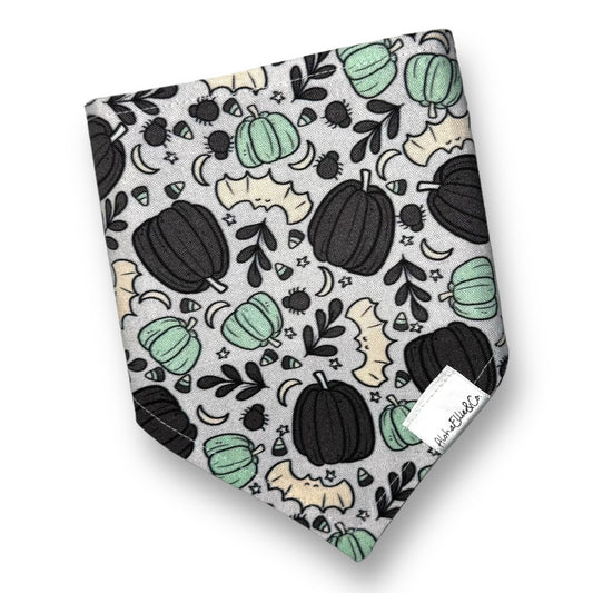 Mint Pumpkins and Bats Reversible Pet Bandana