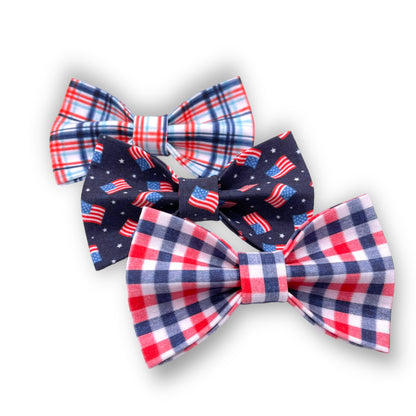 Patriotic Gingham Pet Bow Tie